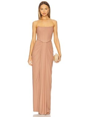 Deme by Gabriella Pearl Gown Brown Strapless Corset Maxi Dress